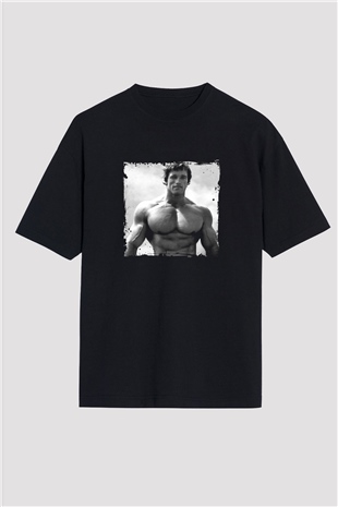 Arnold Schwarzenegger Baskılı Unisex Siyah Oversize Tişört