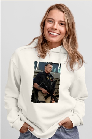 Arnold Schwarzenegger Beyaz Unisex Kapüşonlu Sweatshirt