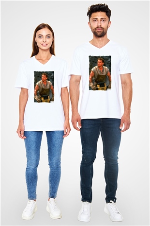 Arnold Schwarzenegger Beyaz Unisex V Yaka Tişört