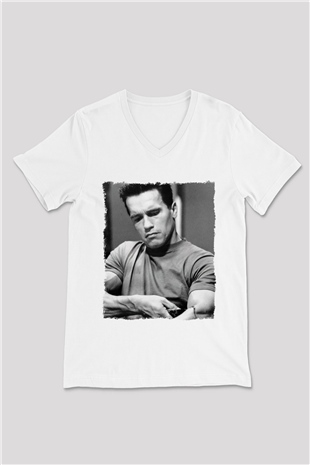 Arnold Schwarzenegger Beyaz Unisex V Yaka Tişört
