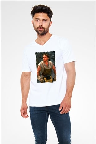 Arnold Schwarzenegger Beyaz Unisex V Yaka Tişört