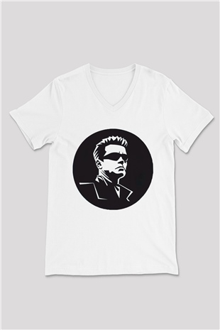 Arnold Schwarzenegger Beyaz Unisex V Yaka Tişört