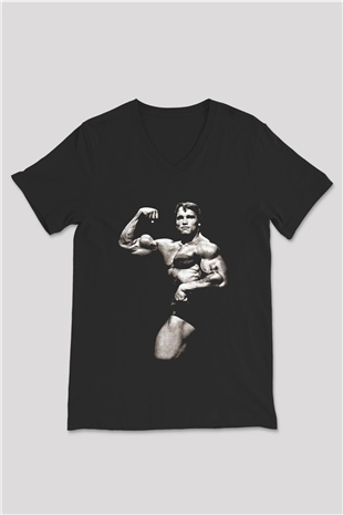 Arnold Schwarzenegger Siyah Unisex V Yaka Tişört T-Shirt