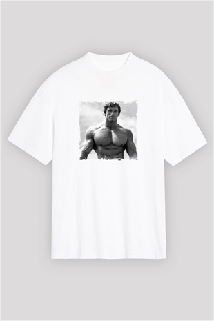 Arnold Schwarzenegger Oversize Baskılı Beyaz Tişört