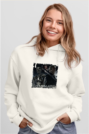 Arnold Schwarzenegger Unisex Baskılı Beyaz Kapüşonlu Sweatshirt