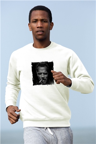 Arnold Schwarzenegger Unisex Baskılı Beyaz Sweatshirt