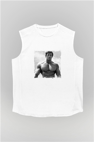 Arnold Schwarzenegger Unisex Baskılı Beyaz Kolsuz Tişört