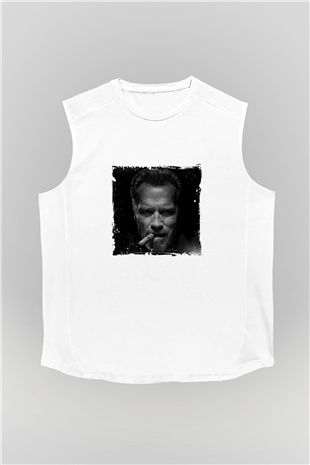 Arnold Schwarzenegger Unisex Baskılı Beyaz Kolsuz Tişört