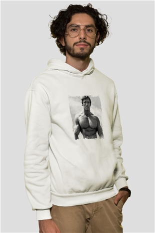 Arnold Schwarzenegger Unisex Baskılı Beyaz Kapüşonlu Sweatshirt