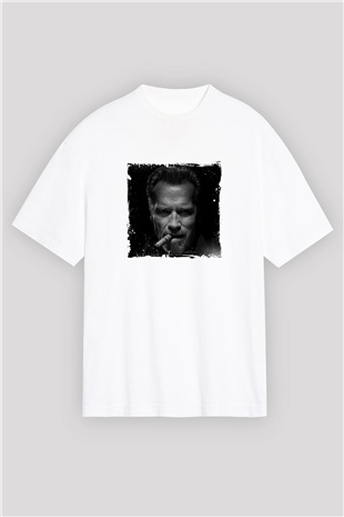 Arnold Schwarzenegger Oversize Baskılı Beyaz Tişört