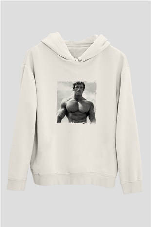 Arnold Schwarzenegger Unisex Baskılı Beyaz Kapüşonlu Sweatshirt
