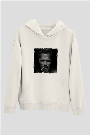 Arnold Schwarzenegger Unisex Baskılı Beyaz Kapüşonlu Sweatshirt