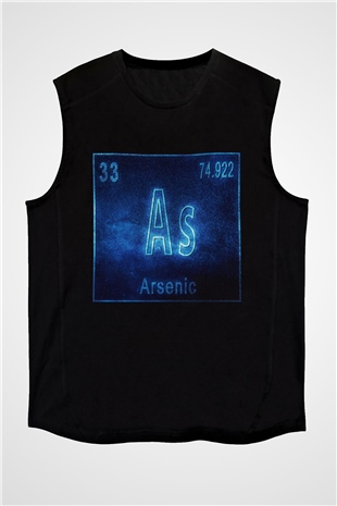 Arsenic Atom Numarası Baskılı Unisex Siyah Kolsuz Tişört