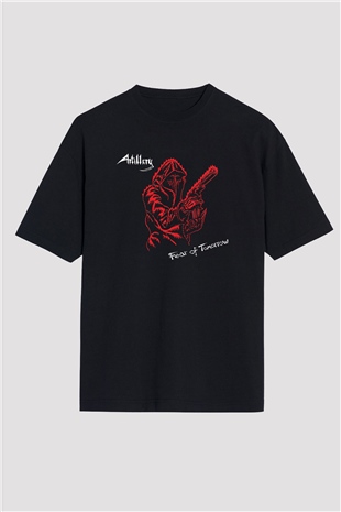 Artillery Baskılı Unisex Siyah Oversize Tişört