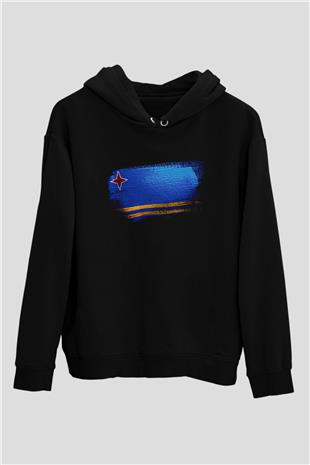 Aruba Bayrağı Baskılı Unisex Siyah Hoodie