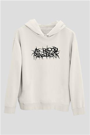As Blood Runs Black Baskılı Beyaz Unisex Kapüşonlu Sweatshirt