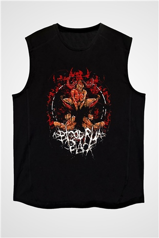 As Blood Runs Black Baskılı Unisex Siyah Kolsuz Tişört - Tshirt