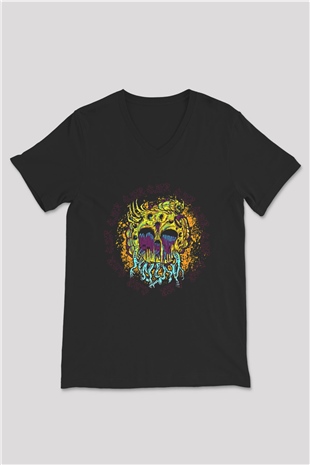 As Blood Runs Black Baskılı Unisex Siyah V Yaka Tişört - Tshirt