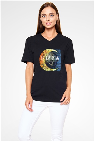 As I Lay Dying Baskılı Unisex Siyah V Yaka Tişört