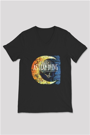 As I Lay Dying Baskılı Unisex Siyah V Yaka Tişört