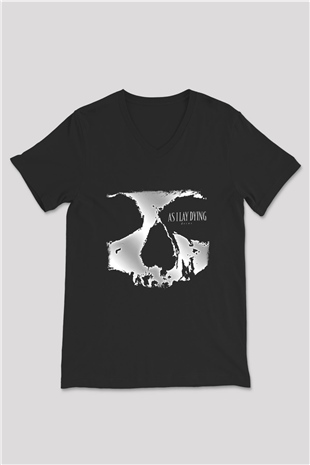 As I Lay Dying Baskılı Unisex Siyah V Yaka Tişört
