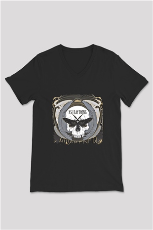 As I Lay Dying Baskılı Unisex Siyah V Yaka Tişört