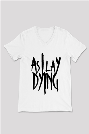 As I Lay Dying Beyaz Unisex V Yaka Tişört T-Shirt