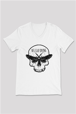 As I Lay Dying Beyaz Unisex V Yaka Tişört