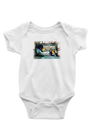 Asansörcü Baskılı Beyaz Unisex Bebek Body - Zıbın