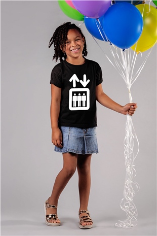 Asansörcü Baskılı Siyah Unisex Çocuk Tişört