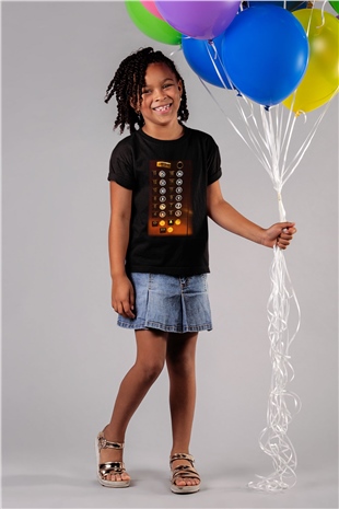 Asansörcü Baskılı Siyah Unisex Çocuk Tişört