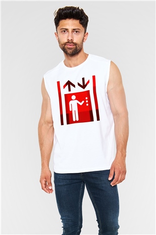 Asansörcü Beyaz Unisex Kolsuz Tişört