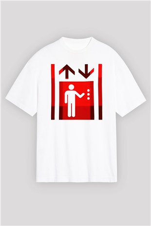 Asansörcü Beyaz Unisex Oversize Tişört T-Shirt