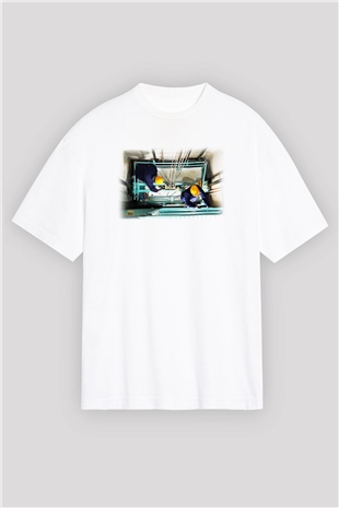 Asansörcü Beyaz Unisex Oversize Tişört T-Shirt