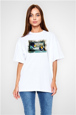 Asansörcü Beyaz Unisex Oversize Tişört T-Shirt