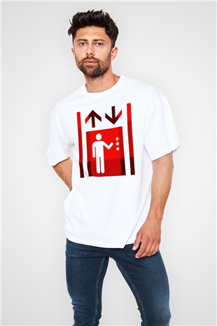 Asansörcü Beyaz Unisex Oversize Tişört T-Shirt