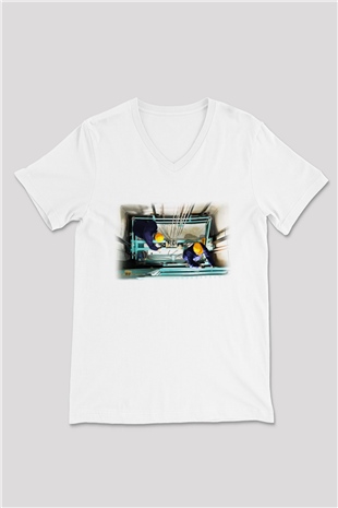 Asansörcü Beyaz Unisex V Yaka Tişört T-Shirt