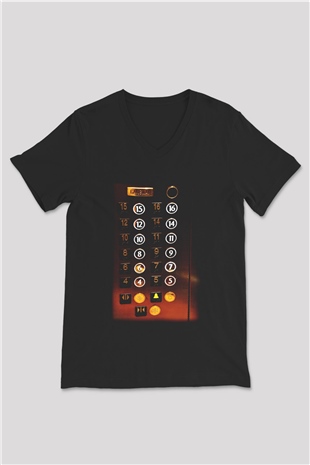 Asansörcü Siyah Unisex V Yaka Tişört T-Shirt