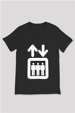 Asansörcü Siyah Unisex V Yaka Tişört T-Shirt