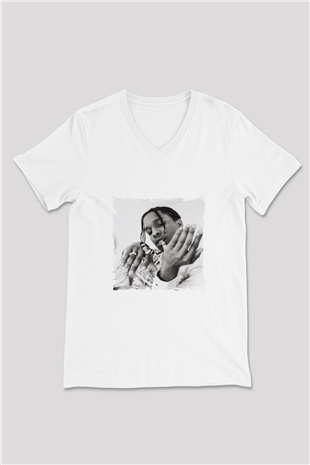 ASAP Mob Baskılı Beyaz V Yaka Unisex Tişört
