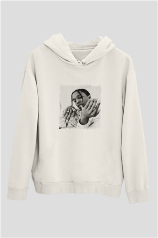 ASAP Mob Baskılı Unisex Beyaz Hoodie