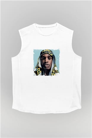 ASAP Mob Baskılı Unisex Beyaz Kolsuz Tişört