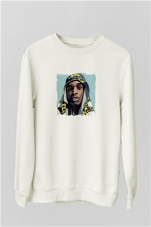 ASAP Mob Baskılı Unisex Beyaz Sweatshirt