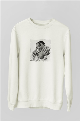 ASAP Mob Baskılı Unisex Beyaz Sweatshirt