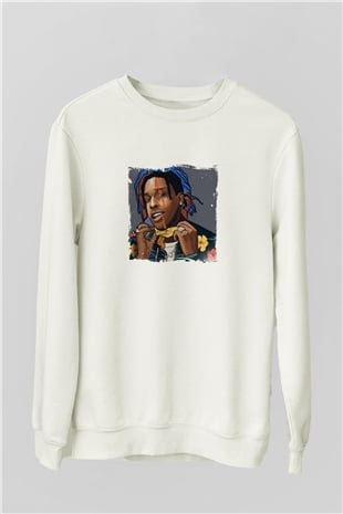 ASAP Mob Baskılı Unisex Beyaz Sweatshirt