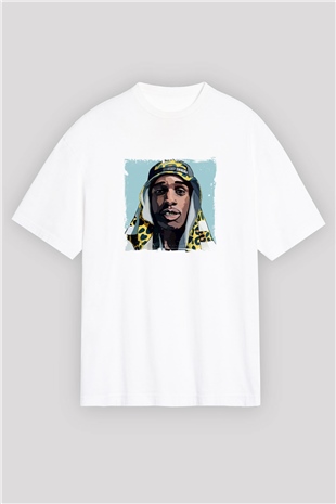 ASAP Mob Baskılı Oversize Beyaz Tişört
