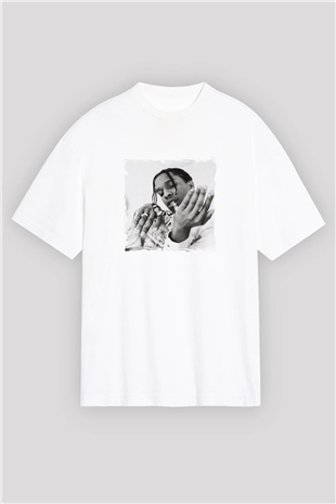 ASAP Mob Baskılı Oversize Beyaz Tişört