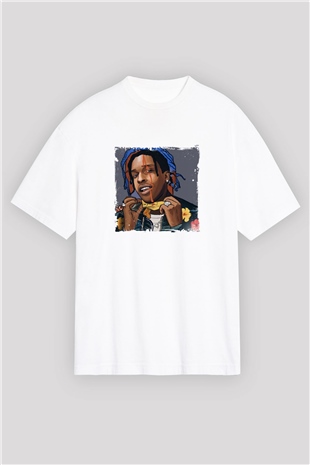 ASAP Mob Baskılı Oversize Beyaz Tişört
