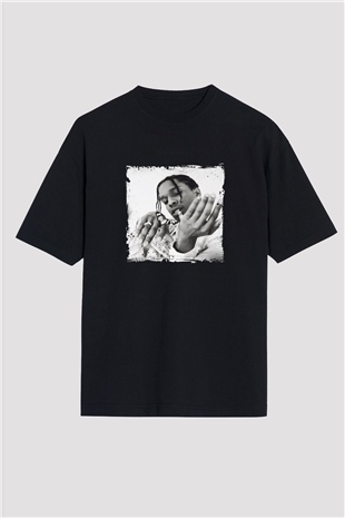 ASAP Mob Baskılı Unisex Oversize Siyah Tişört
