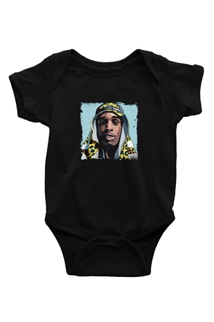 ASAP Mob Baskılı Unisex Siyah Bebek Body - Zıbın